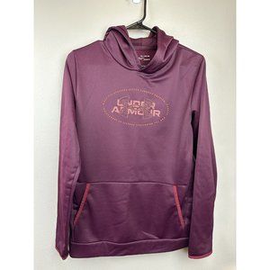 Under Armour Hoodie Boys Youth XL Burgundy Pullover w Orange Logo Cold Gear